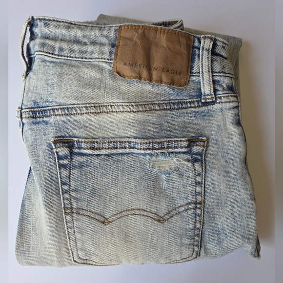 Men's American Eagle Flex Skinny Jeans Light Acid Wash Distressed 30x32 - Picture 1 of 15